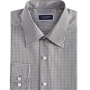 Club Room Men's Regular‎ Fit Gingham Dress Shirt Black White Med 15- 15.5